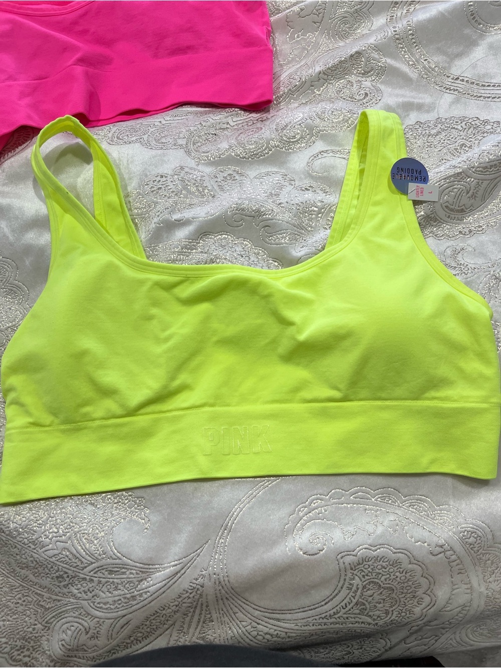 PINK Victoria's Secret Neon Lime Green Logo Bralette